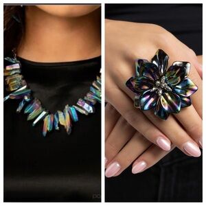 Iridescent Jewelry Set - Necklace and Ring